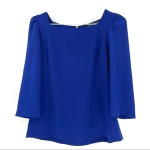 ZARA Blue Puff Shoulder 3/4 Blouse Zip Back